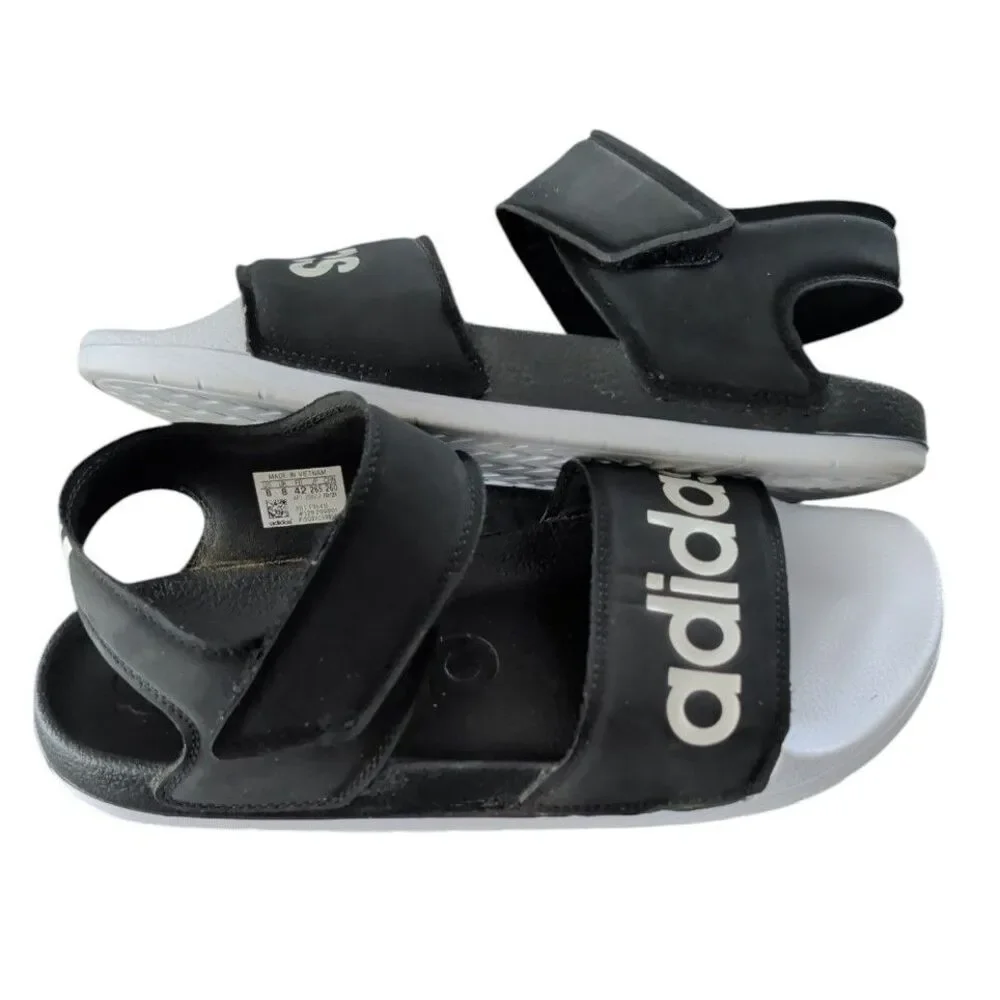 Adidas Adilette Black and White Slide Sandals Men's 8 Women's 9